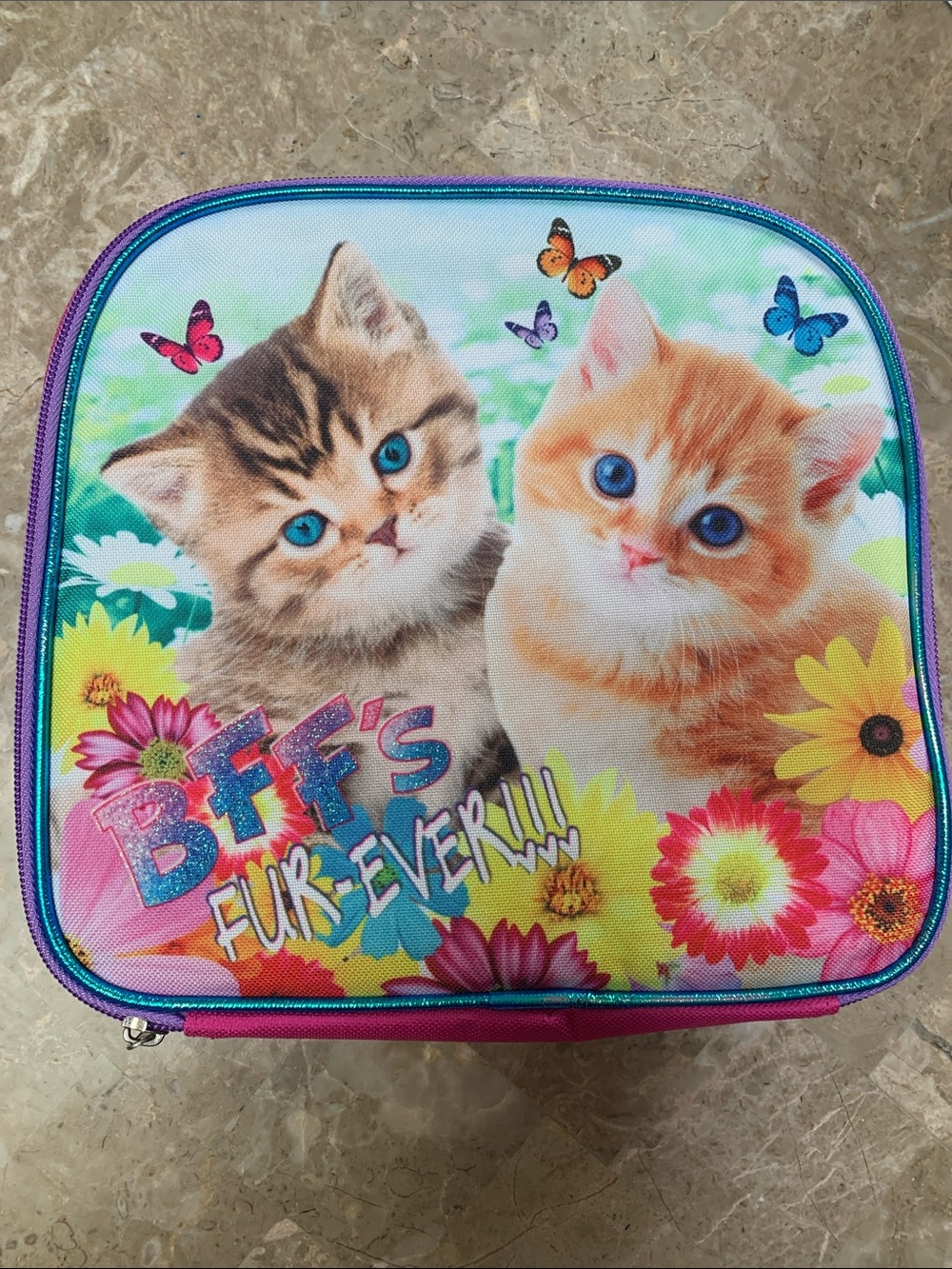 Cute Kittens BFF’s Fur-Ever!! Floral Lunch Bag . Pre-Owned. Size:9.5x9.5.